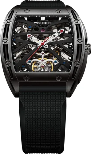 Vista 3 de WISHDOIT Tonneau Watches Automatic Mechanical Stainless Steel Barrel Shaped Case Street Style Wristwatch Waterproof Sapphire Crystal Rubber Strap
