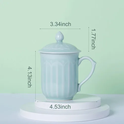 Vista 2 de Taza de té de loto de porcelana con tapa y asa, taza de café única de 12 onzas, apta para microondas y lavavajillas, regalos para mujeres y hombres