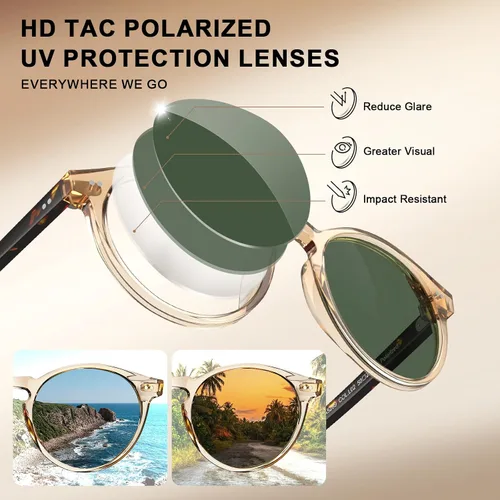 Vista 19 de CARFIA Gafas de sol redondas de acetato para hombre, polarizadas, protección UV, gafas de sol clásicas retro CA5289L