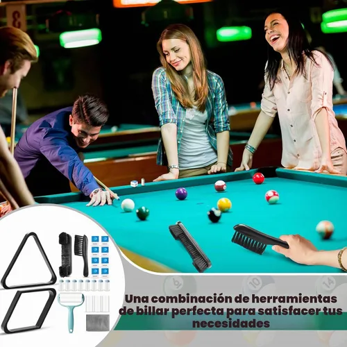 Vista 6 de Juego de 22 Piezas de Cepillos para Mesa de Billar Rack de Billar de Madera Triángulo de 8 o 9 Bolas Diamante para Bola de Billar de 2-1/4" con Paño