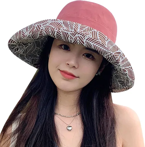 Vista 2 de HUAMULAN Sombrero de sol de verano para mujer, ala ancha, borde con alambre, floral, playa, cubo, sombreros reversibles, plegables, protección UV