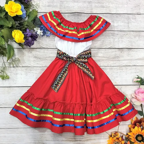 Vista 3 de unik Vestido de fiesta tradicional mexicano de cinco de mayo para niña, talla 4-14