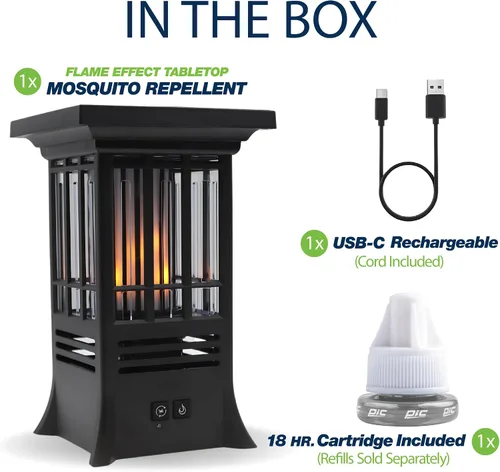Vista 2 de PIC Repelente solar de mosquitos de mesa con efecto de llama, fórmula de aceite esencial, se activa automáticamente al anochecer, cobertura de 15