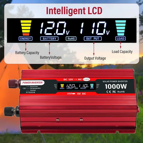 Vista 5 de Inversor de corriente para coche 12V a 110V 1000W/2000W (pico) Inversores de corriente para vehículos, camiones, hogar con salidas CA duales
