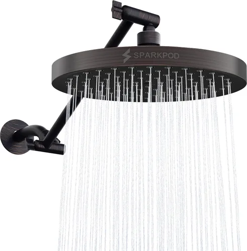Vista 12 de SparkPod Cabezal de Ducha de Lluvia Redondo con Brazo de Extensión - Cabezal de Ducha de Altura Ajustable con Rendimiento de Alta Presión