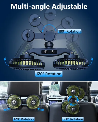 Vista 4 de Ventilador de coche recargable para asiento trasero de niños y bebé Hojas verdes
