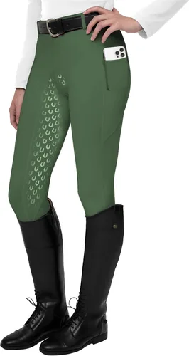 Vista 6 de FitsT4 Sports Mallas de Equitación de Asiento Completo para Mujer con Agarre de Silicona Activa Pantalones Ecuestres Albaricoque