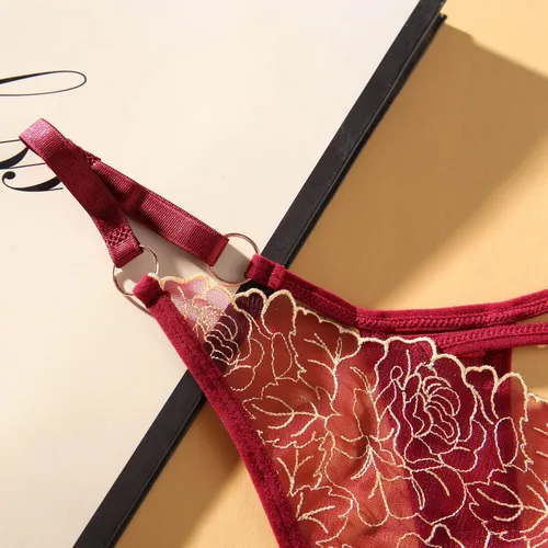 Vista 6 de SLITHICE Bragas sexy de malla bordada floral para mujer, con talla ajustable
