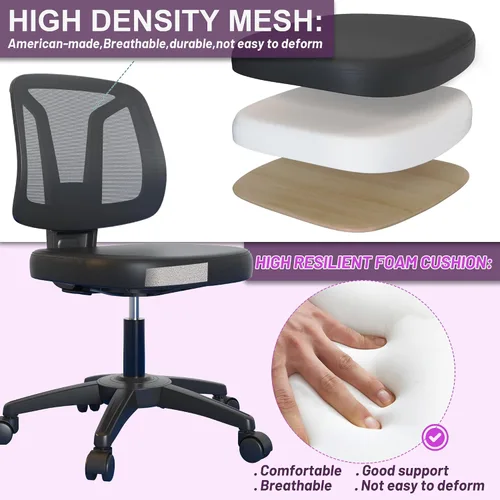 Vista 5 de Silla giratoria ecgonómica flexible para escritorio en casa, sin brazos con altura ajustable y soporte lumbar para adultos y niños