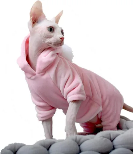 Vista 10 de Ropa para gatos sin pelo, camisa con capucha de algodón, transpirable, otoño e invierno, ropa cálida para gato, suéter chaleco para Sphynx, Cornish