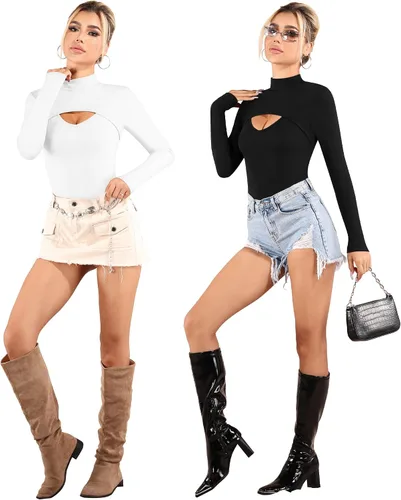 Vista 5 de MANGOPOP Body de manga larga sin mangas para mujer con corte frontal