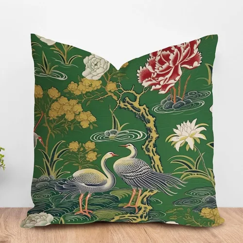 Vista 23 de ArogGeld Funda de cojín decorativa de flor de loto azul y verde pavo real, diseño botánico floral azul de loto azul, estilo asiático, chinoiserie
