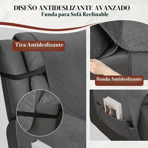 Vista 5 de Juego de fundas de terciopelo 100% impermeables para sofá seccional reclinable en forma de L, 8 piezas, fundas acolchadas para sofá reclinable Gris
