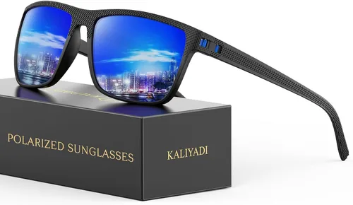 Vista 22 de KALIYADI Gafas de sol polarizadas para hombre, gafas de sol ligeras con protección UV para conducir, pescar y jugar golf (3 unidades) Negro