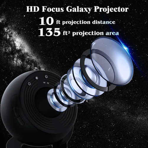 Vista 5 de Proyector de galaxia para dormitorio, proyector de estrellas de imagen HD, luz de galaxia, 13 discos de película planetario con perilla ajustable