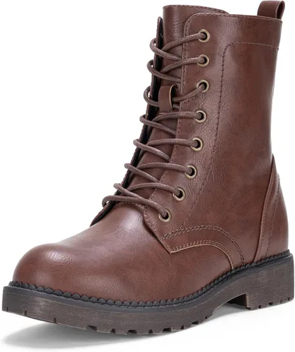 Vista 10 de Vepose Botas militares de combate para mujer, botas planas de tobillo en negro, con cremallera interior, estilo 925