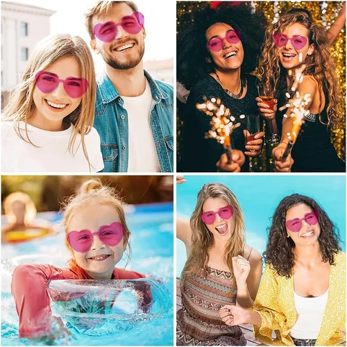 Vista 19 de Lentes de sol con forma de corazón, 2 pares de lentes de sol en forma de corazón, gafas de sol rave para mujeres, regalos de fiesta