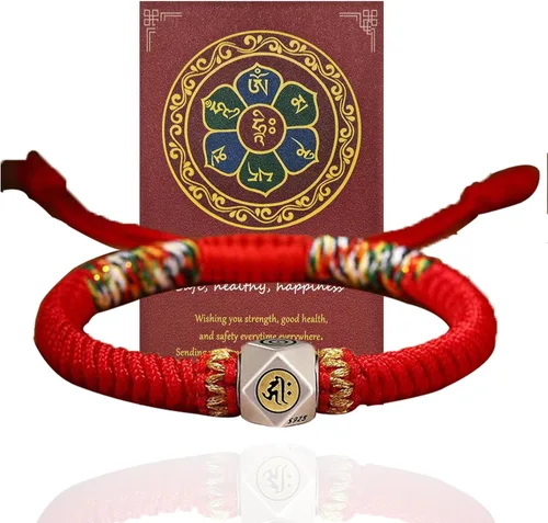 Vista 8 de Pulsera de cuerda roja con hebilla pacífica de cinabrio para protección, pulsera de Feng Shui, pulsera china ajustable para oración, cuerda de yoga
