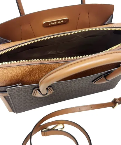Vista 5 de Michael Kors Mercer - Bolso bandolera mediano con cinturón, color marrón MK Signature, Marrón