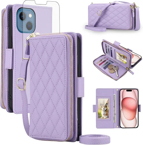 Vista 64 de Asuwish Funda compatible con iPhone 6/6s/7/8/SE 2020 2022 con cremallera y bloqueo RFID, protector de pantalla, correa cruzada i6 i7 i8 7s 8s SE2020