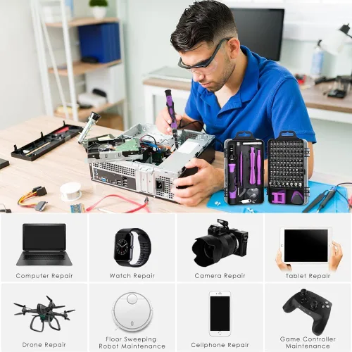 Vista 5 de Juego de destornilladores de precisión, kit profesional de herramientas de reparación magnética 115 en 1 para electrónica, computadora, iPhone