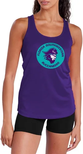 Vista 418 de Camiseta deportiva sin mangas oficial de NCAA Collegiate para mujer, con espalda cruzada, colección con logotipo primario
