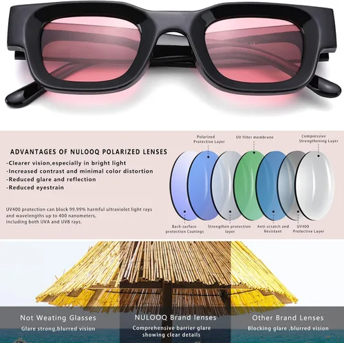 Vista 5 de NULOOQ Aesthetic Thick Frame Rectangle Polarized Sunglasses for Women Men Trendy Chunky Small Square Sunglasses