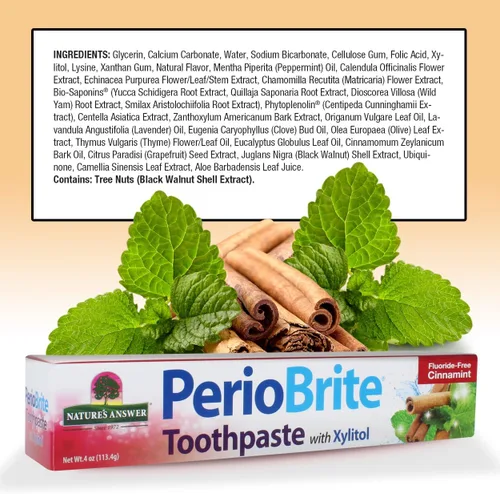 Vista 3 de Nature's Answer Periobrite - Pasta de dientes con canela, calma y refresca, sin alcohol, sin gluten, sin flúor, sin soja y vegetariana, sin