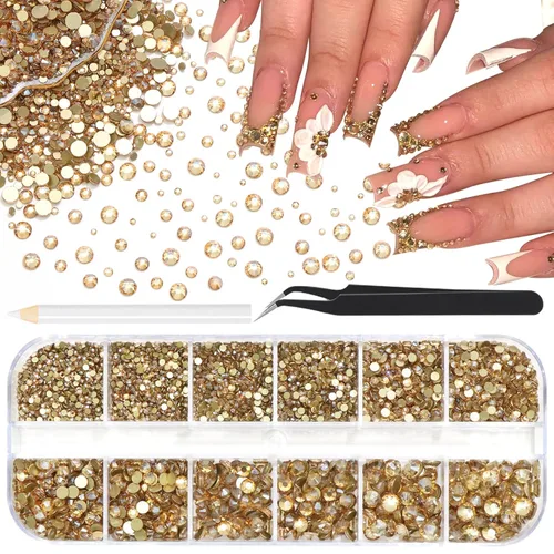 Vista 13 de RODAKY 2000 perlas medias para manualidades, perlas semicirculares con parte trasera plana para uñas, 6 tamaños, cuentas de perlas beige, diamantes