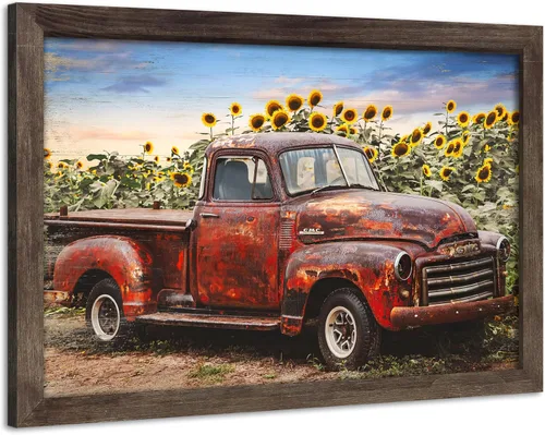 Vista 12 de Lienzo decorativo para pared de automóvil oxidado: cuadros de camiones viejos impresos en lienzo para dormitorio