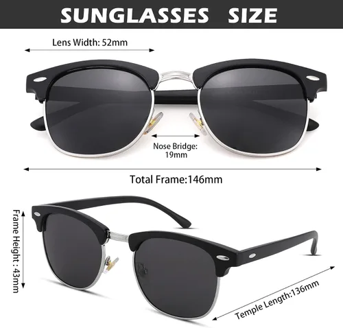 Vista 3 de Pro Acme Gafas de sol polarizadas clásicas sin montura con remaches metálicos