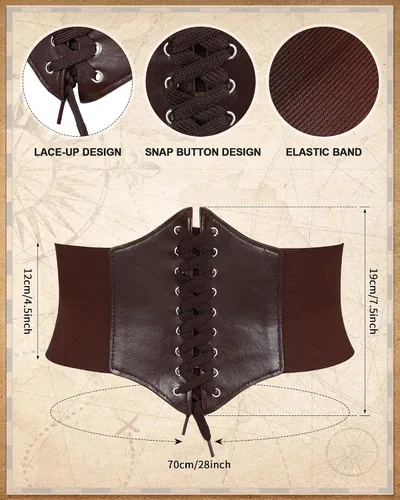 Vista 3 de Jiuguva Women's Renaissance Corset Waist Belt Medieval Viking Belt Medieval Leather Belt Pouch Ren Faire Costume Accessories