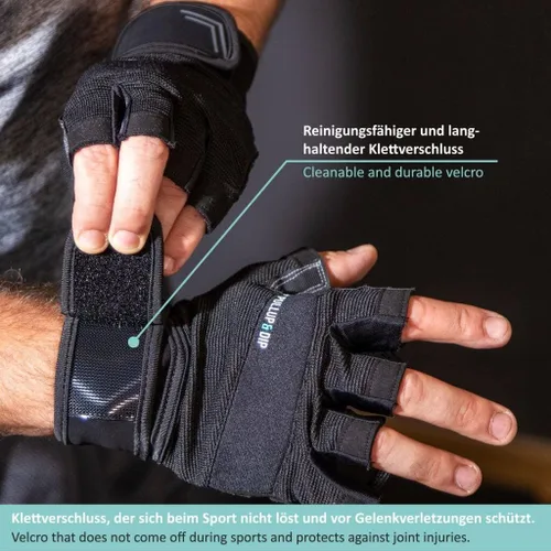 Vista 5 de PULLUP & DIP Guantes de entrenamiento para levantamiento de pesas, guantes de fitness con vendaje de muñeca para hombres y mujeres, guantes