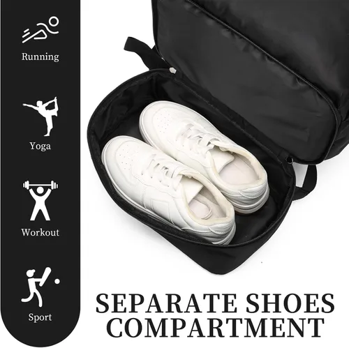Vista 4 de seyfocnia Mochila de gimnasio para hombres, mochila de viaje impermeable con compartimento para zapatos, bolsa de gimnasio deportiva ligera, Negro