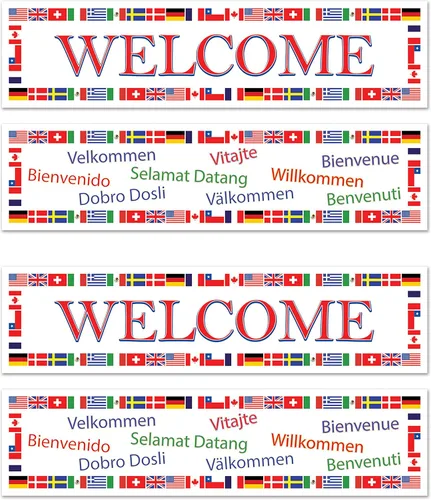 Vista 6 de Banners de bienvenida internacionales (diseños asstd) accesorio de fiesta (1 unidad) (2/paquete)