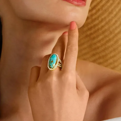 Vista 6 de Ross-Simons Turquoise and 1.30 ct. t.w. White Topaz Ring in 18kt Gold Over Sterling