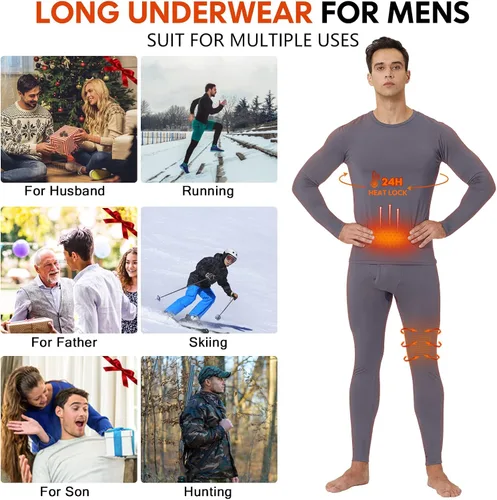 Vista 5 de Thermal Underwear for Men - 2 Pack Sets Ultra Soft Long Johns - Warm Base Layers with Fleece Lined for Cold Weather