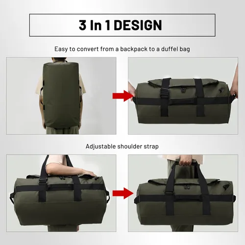 Vista 5 de Nepest Mochila de lona grande, resistente al agua de 3 vías, bolsa de lona para gimnasio con compartimento para zapatos para entrenamiento deportivo