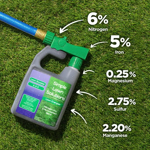 Vista 4 de Simple Lawn Fertilizante 3 en 1: Alto fósforo/potasio, ácido húmico, nitrógeno y hierro para un césped más verde, botellas de 32 onzas