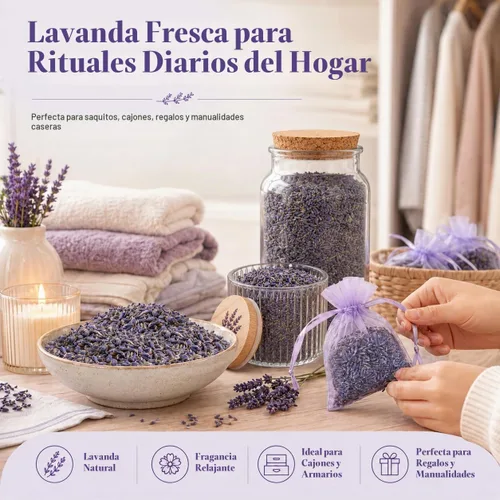 Vista 2 de Sukh 3OZ Bolsas de Capullos de Lavanda Seca - Bolsas de Lavanda para Cajones, Armarios, Aromas Frescos, Bolsas de Lavanda para Regalos