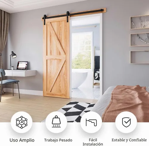 Vista 2 de EaseLife Kit de riel de herrajes para puerta corrediza de granero de 4 pies, polea básica en J, se desliza suavemente y silenciosamente, fácil