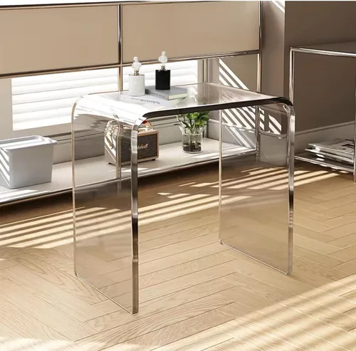 Vista 5 de Mesa auxiliar acrílica, mesa auxiliar de acrílico, mesa de centro transparente/mesita de noche para sala de estar, balcón, dormitorio, espacio