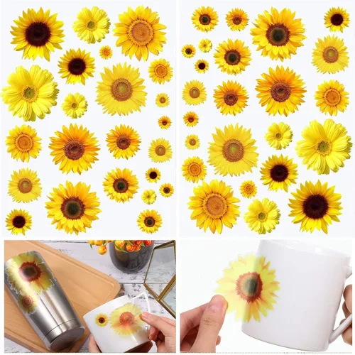 Vista 3 de Zonon 72 calcomanías de pared de girasol, calcomanías de pared extraíbles 3D impermeables, decoración autoadhesivas de primavera, decoración
