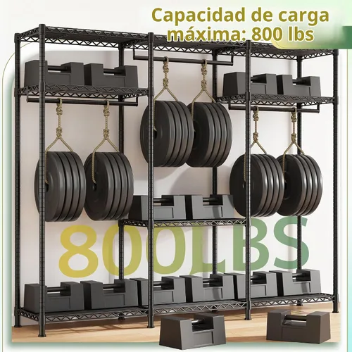 Vista 3 de Raybee - Perchero portátil resistente, 3 varillas, 9 estantes, 800 libras Tool-free Assembly, Adjustble Shelves, Freestanding, Large Capacity