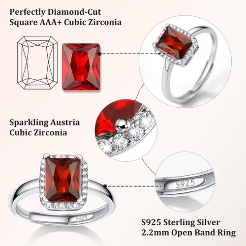 Vista 4 de 925 Sterling Silver Birthstone Rings for Women Girls with Clear 2ct HeartRoundTeardropSquare Crystal, Solitaire Diamond Halo Open Bands Cubic