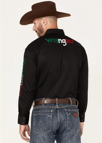 Vista 4 de Wrangler Camisa de manga larga negra con logotipo de Mexi para hombre