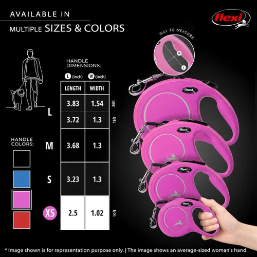 Vista 5 de FLEXI® Classic XS Correa retráctil para perro, agarre de 3 dedos, 10 pies, color rosa