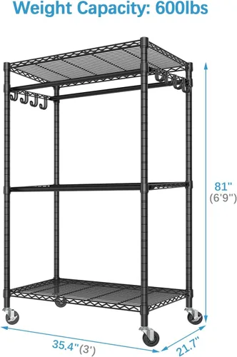 Vista 7 de VIPEK R2 Pro - Perchero enrollable para ropa de 2 lados, resistente con ruedas, estantes ajustables, varillas para colgar, armario portátil