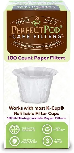 Vista 5 de Café Flow - Cápsula de café reutilizable de acero inoxidable de 2 artículos + vasos de papel desechables de 100 unidades, compatible con cafeteras