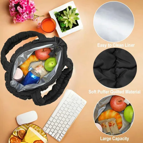Vista 6 de CAMTOP Lonchera para mujeres y niñas, con aislamiento, bonita bolsa de almuerzo, bolsa enfriadora para trabajo, viajes, picnic (negro)